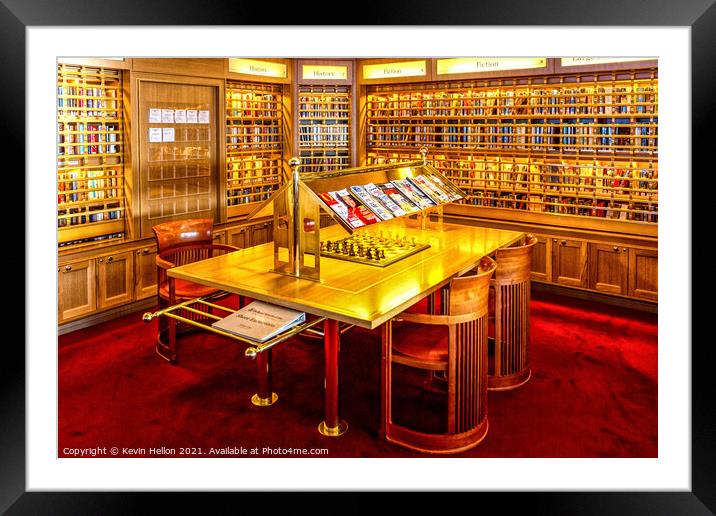 Library on a cruise ship with chess set Framed Mounted Print by Kevin Hellon