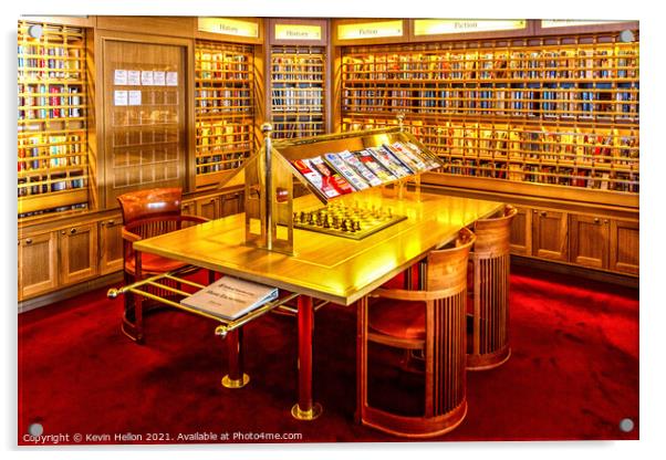 Library on a cruise ship with chess set Acrylic by Kevin Hellon