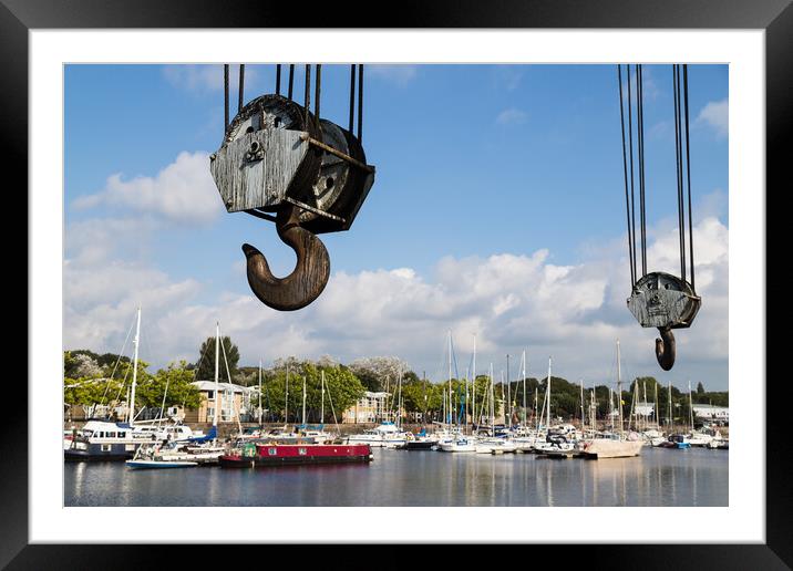 Gigantic hooks from the boat crane at Preston Marina Framed Mounted Print by Jason Wells