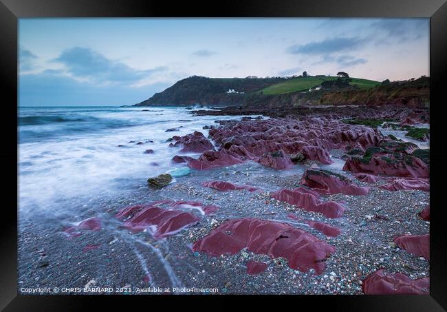 Talland Bay Red Rocks Framed Print by CHRIS BARNARD
