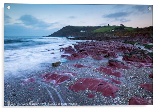 Talland Bay Red Rocks Acrylic by CHRIS BARNARD