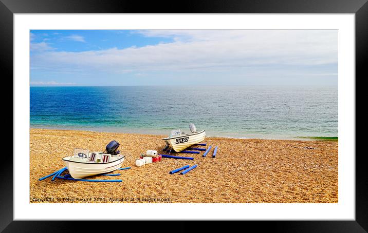 Boats On The Beach At Slapton Sands Framed Mounted Print by Peter F Hunt