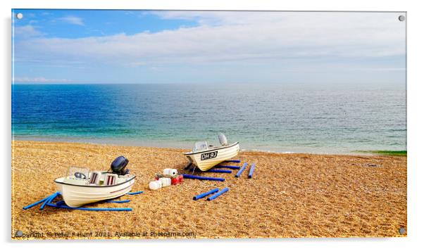 Boats On The Beach At Slapton Sands Acrylic by Peter F Hunt