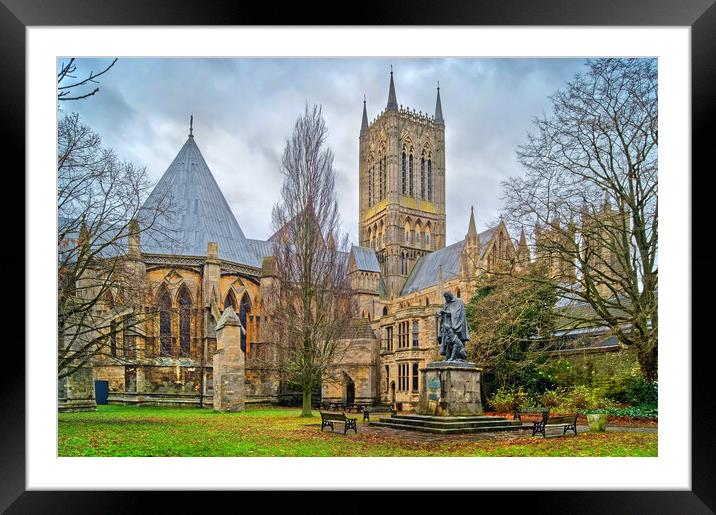 Lincoln Cathedral and Tennyson Statue Framed Mounted Print by Darren Galpin