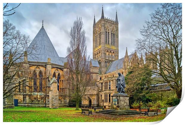 Lincoln Cathedral and Tennyson Statue Print by Darren Galpin