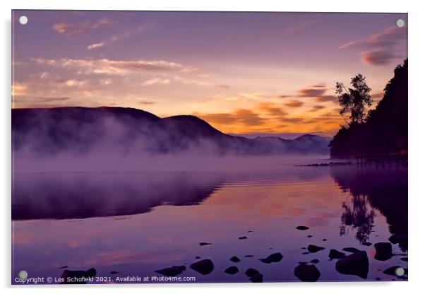 Lake District Ullswater Sunset Acrylic by Les Schofield