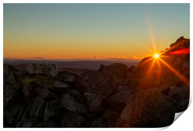 Sunset over a stone Cairn Print by Leighton Collins