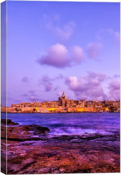 Valletta Skyline From Manoel Island At Dusk Canvas Print by Artur Bogacki