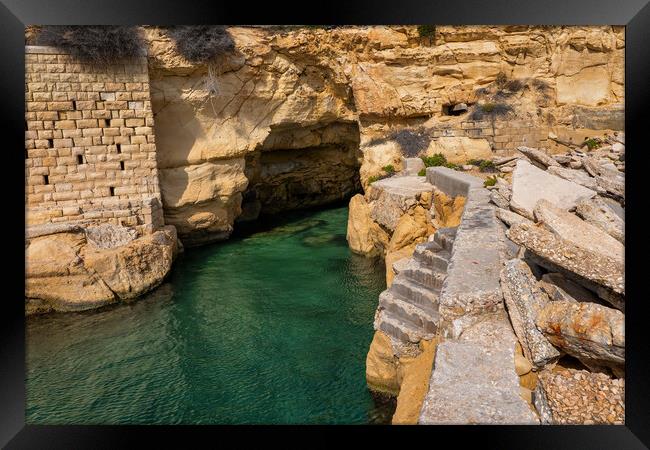 Sea Cave In Sliema Malta Framed Print by Artur Bogacki