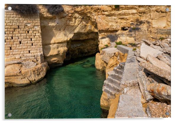 Sea Cave In Sliema Malta Acrylic by Artur Bogacki