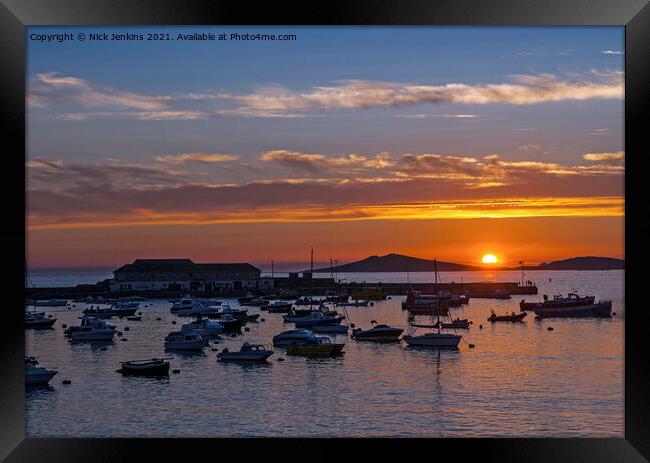 Sunset off the Scillies from Hugh Town  Framed Print by Nick Jenkins