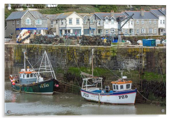 Porthleven Harbour with Two Fishing Boats  Acrylic by Nick Jenkins