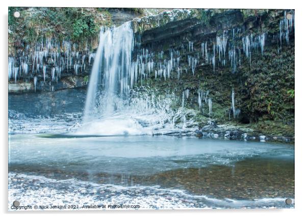 Sgwd Gwladys Falls Vale of Neath in Winter Acrylic by Nick Jenkins