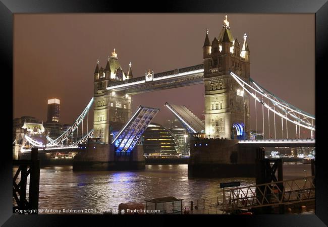 Tower Bridge awakens at night Framed Print by Antony Robinson