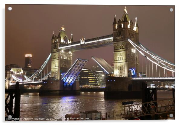 Tower Bridge awakens at night Acrylic by Antony Robinson