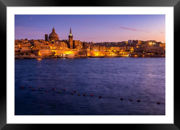 City of Valletta in Malta at Dusk Framed Mounted Print by Artur Bogacki