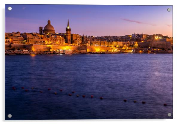 City of Valletta in Malta at Dusk Acrylic by Artur Bogacki