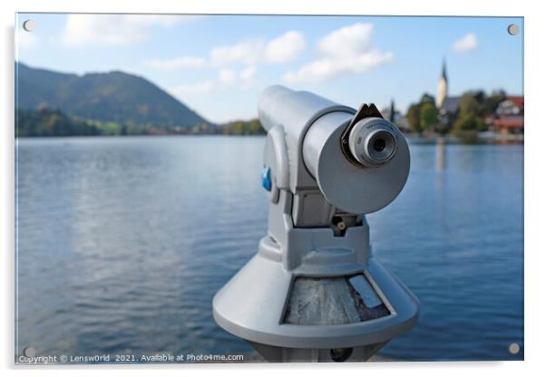 Telescope at the waterfront of lake Schliersee Acrylic by Lensw0rld 