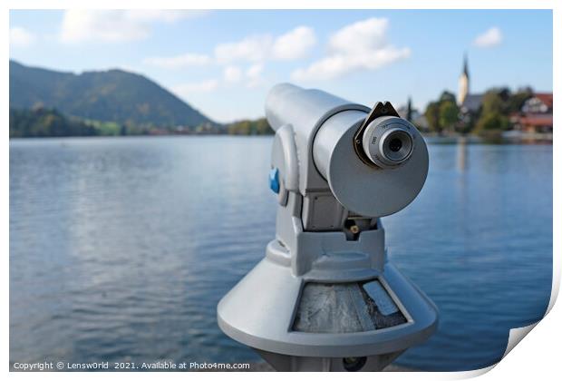 Telescope at the waterfront of lake Schliersee Print by Lensw0rld 