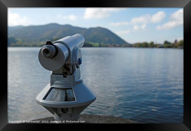 Telescope at the waterfront of lake Schliersee Framed Print by Lensw0rld 