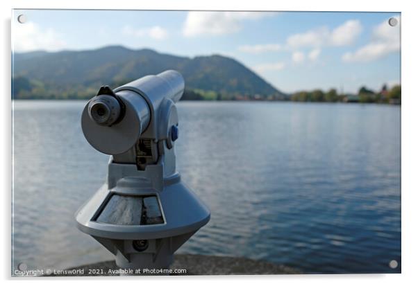 Telescope at the waterfront of lake Schliersee Acrylic by Lensw0rld 