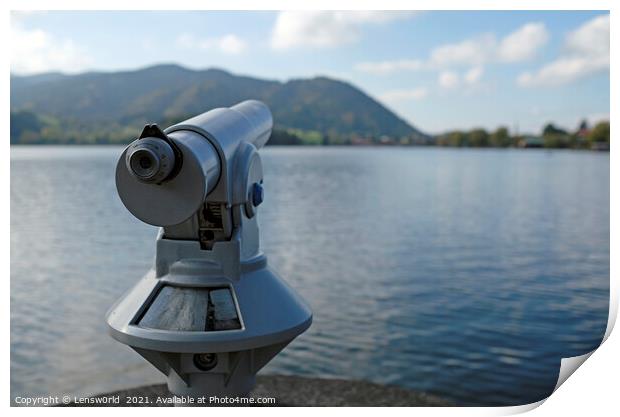 Telescope at the waterfront of lake Schliersee Print by Lensw0rld 