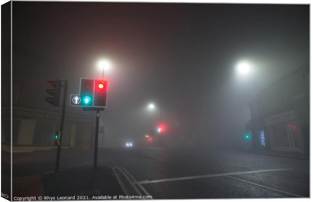 Incredibly thick fog at a cross road junction at broomhill, sheffield Canvas Print by Rhys Leonard