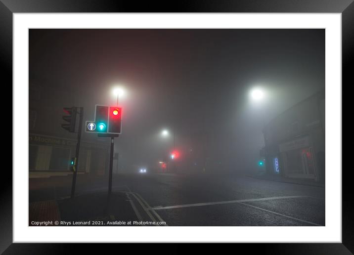 Incredibly thick fog at a cross road junction at broomhill, sheffield Framed Mounted Print by Rhys Leonard