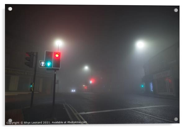 Incredibly thick fog at a cross road junction at broomhill, sheffield Acrylic by Rhys Leonard