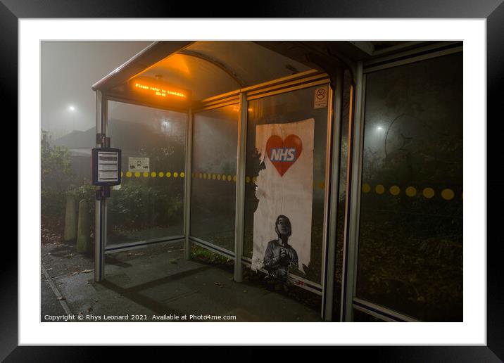 NHS Thank you poster part torn in a bus stop, in the style of Banksy Framed Mounted Print by Rhys Leonard