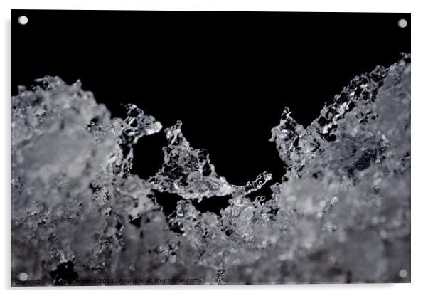 Intricate details of melting ice particles, focus on odd ice crystal Acrylic by Rhys Leonard