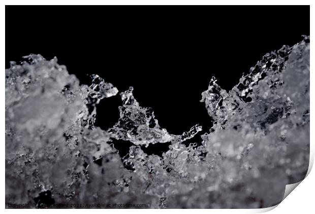 Intricate details of melting ice particles, focus on odd ice crystal Print by Rhys Leonard