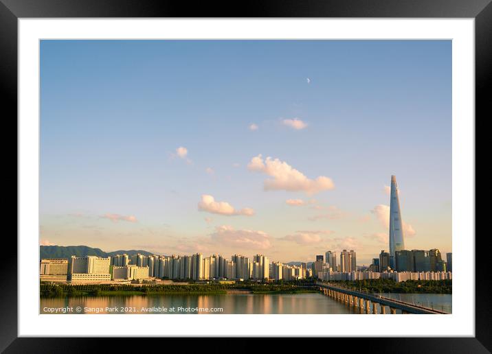 Panoramic view of Seoul city skyline with sunset sky in Korea Framed Mounted Print by Sanga Park
