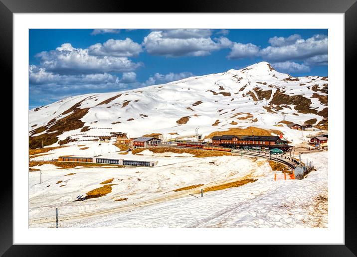 Snowy Swiss Railway Scene Framed Mounted Print by Roger Mechan