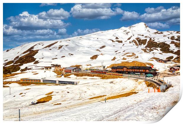 Snowy Swiss Railway Scene Print by Roger Mechan