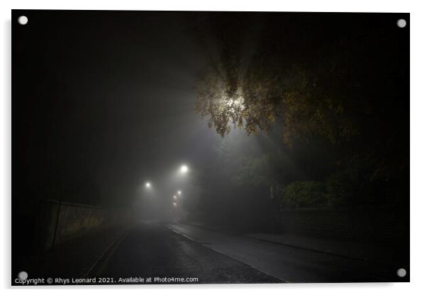 Deserted and spooky glossop road in sheffield, heavy fog during night Acrylic by Rhys Leonard