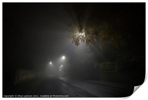Deserted and spooky glossop road in sheffield, heavy fog during night Print by Rhys Leonard