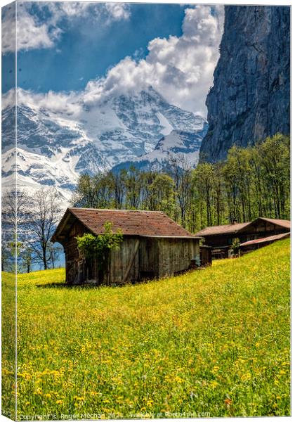 Golden Path to Swiss Alps Canvas Print by Roger Mechan