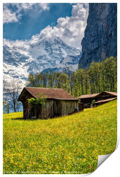 Golden Path to Swiss Alps Print by Roger Mechan