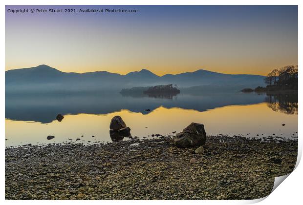 Cloud inversion on Lake Derwentwater near Keswick  Print by Peter Stuart