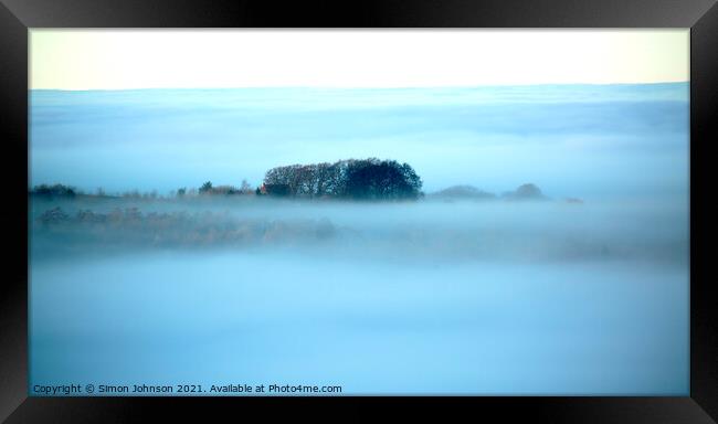 Cotswold Inversion and morning mist Framed Print by Simon Johnson