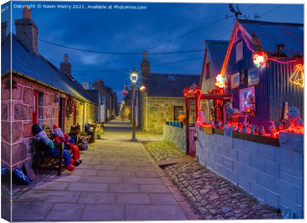 Christmas decorations in Footdee (or Fittie) Canvas Print by Navin Mistry