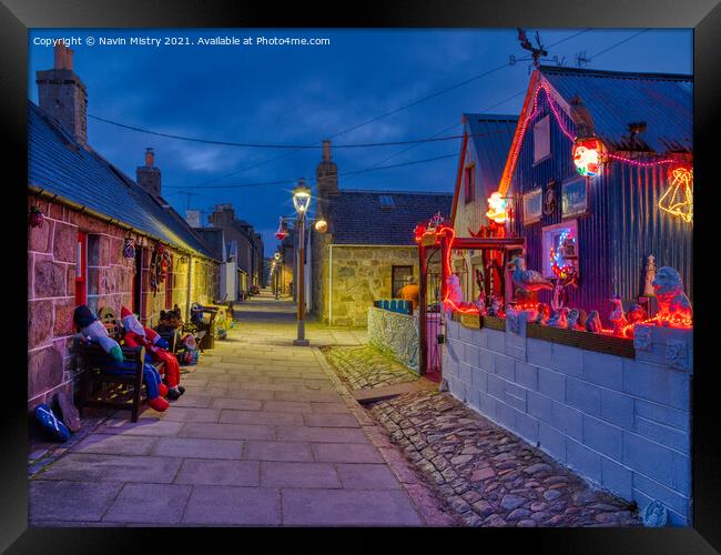 Christmas decorations in Footdee (or Fittie) Framed Print by Navin Mistry
