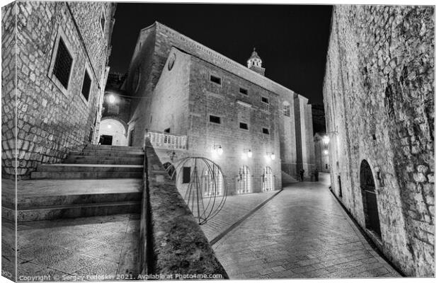 Black and white photo of street in Dubrovnik, Croatia Canvas Print by Sergey Fedoskin