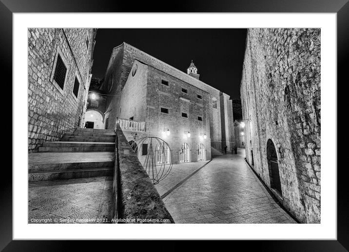 Black and white photo of street in Dubrovnik, Croatia Framed Mounted Print by Sergey Fedoskin