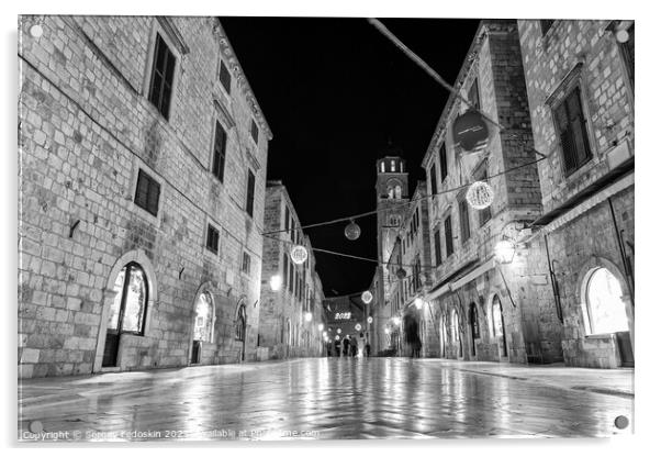 Black and white photo of street in Dubrovnik, Croatia Acrylic by Sergey Fedoskin