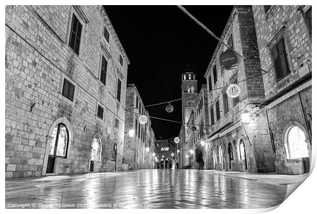 Black and white photo of street in Dubrovnik, Croatia Print by Sergey Fedoskin