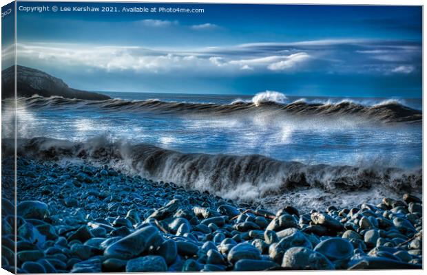 Waves on a Rocky Beach (Ogmore) Canvas Print by Lee Kershaw
