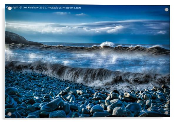 Waves on a Rocky Beach (Ogmore) Acrylic by Lee Kershaw