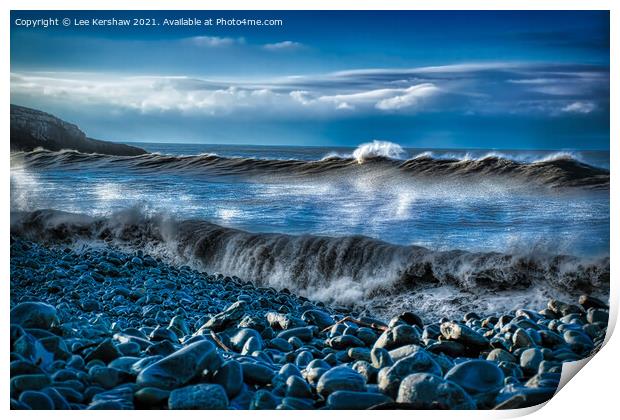 Waves on a Rocky Beach (Ogmore) Print by Lee Kershaw